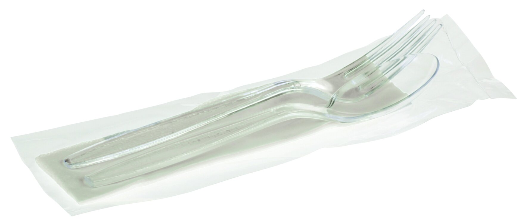 Besteckset Maxi PS, transparent, 3-teilig: Gabel, Löffel, Serviette