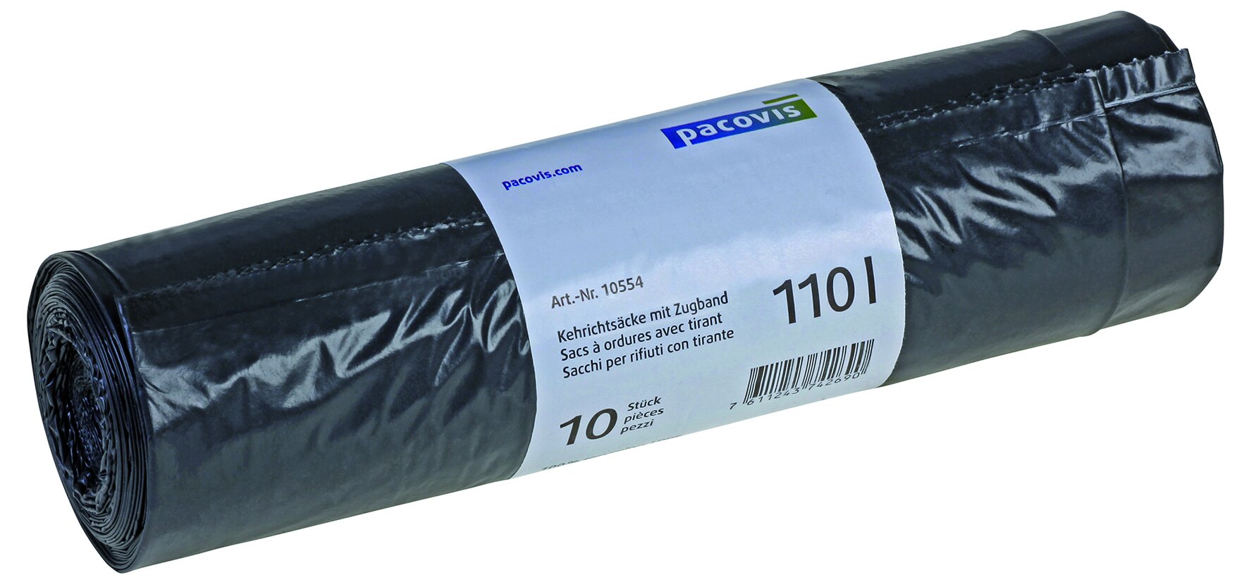 Sacs poubelle LDPE, 110l, noir 45my,25 roul. à 10 pces/ruban ferm.