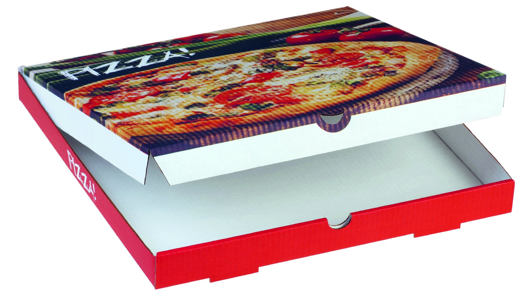 Pizza carton blanc 45x45x4.5cm, imprimé Pizza