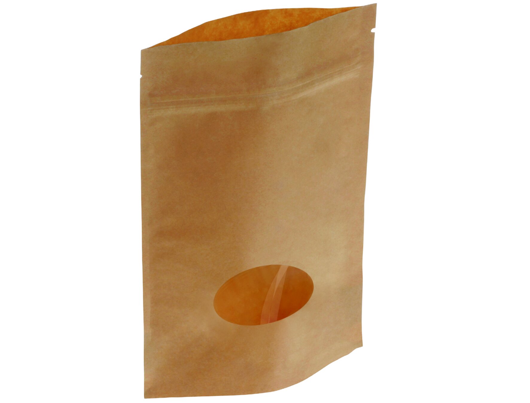 Sachet tenant debout kraft/PE 500g 19x26cm, avec fenêtre ovale