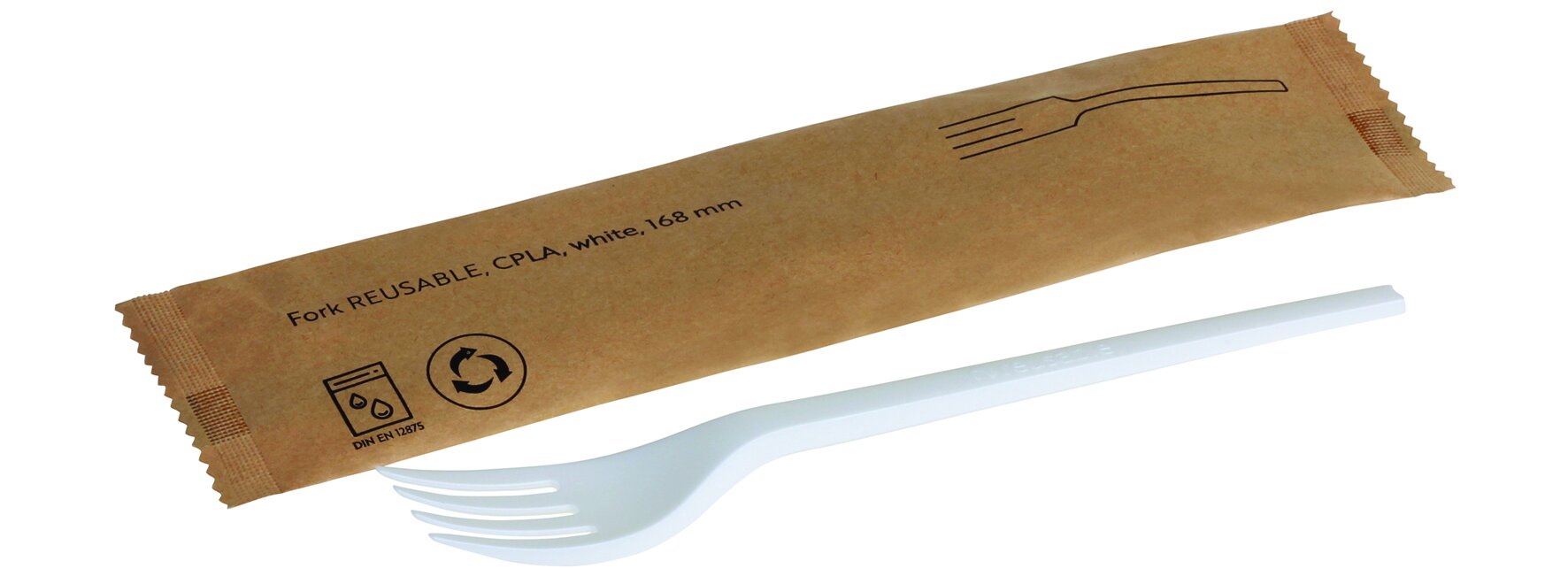 Fourchette REUSABLE CPLA, blanche 168mm, emballé individuellement