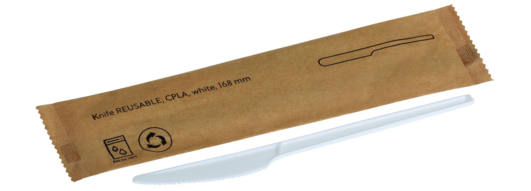 Couteau REUSABLE CPLA, blanc 168mm, emballé individuellement