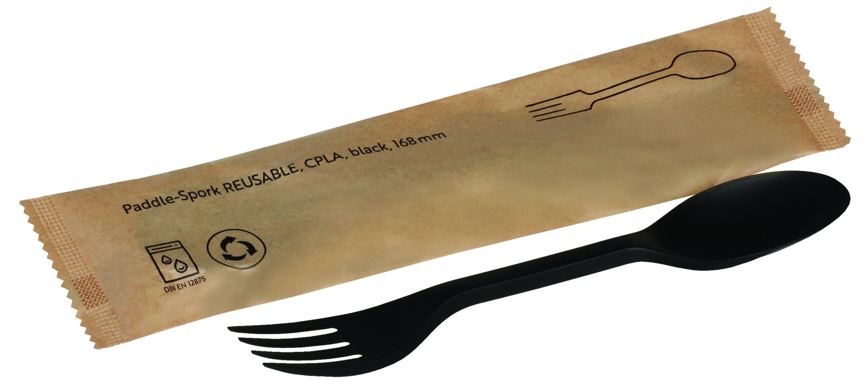 Paddle-Spork REUSABLE CPLA, noir 168mm, emballé individuellement