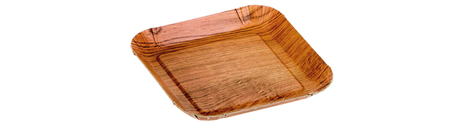 Barquette aspect bois carton/PP brun foncé mat, 105x105x12mm
