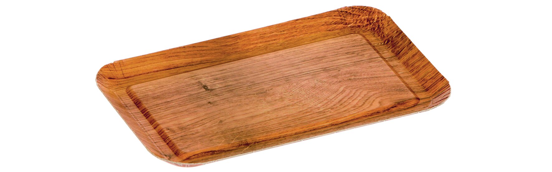 Barquette aspect bois carton/PP brun foncé matt, 105x185x12mm