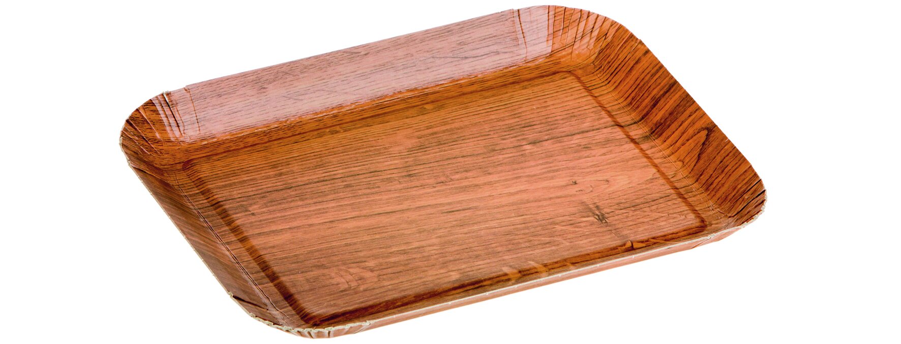 Barquette aspect bois carton/PP brun foncé matt, 140x190x19mm