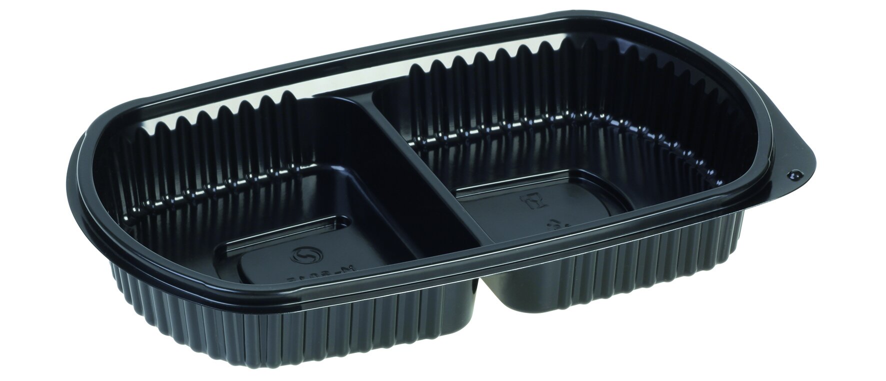 Barquette menu PP 315/315ml noir 2 comp. 235x148x36mm