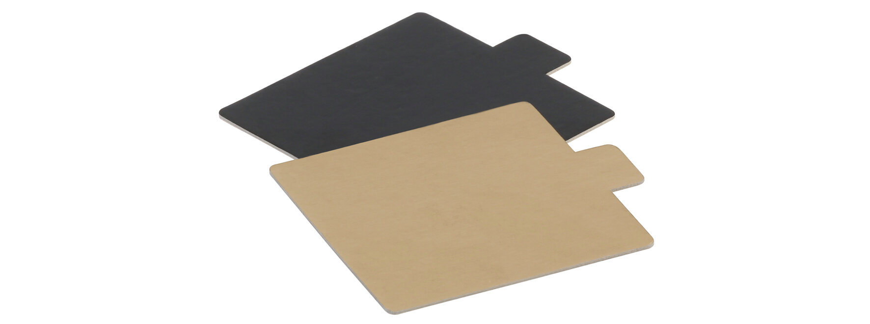 Support p.patisserie avec languette carton/PET, or/noir, 80x80mm