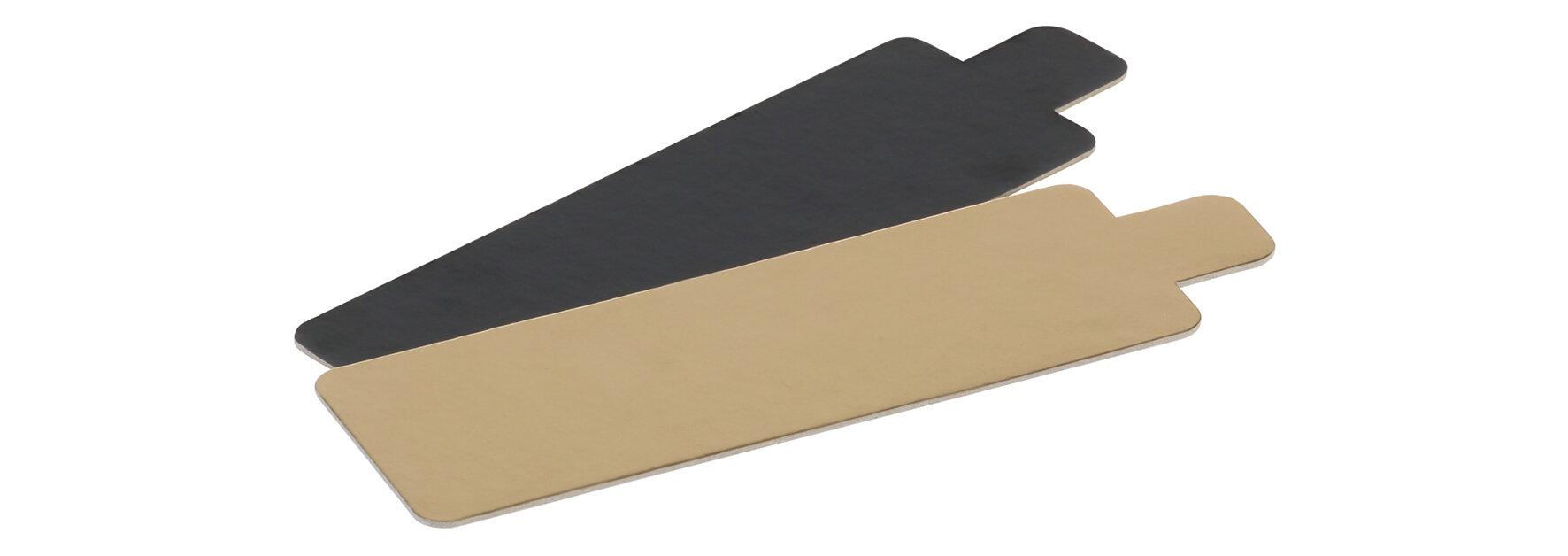 Support p.patisserie avec languette carton/PET, or/noir, 130x45mm
