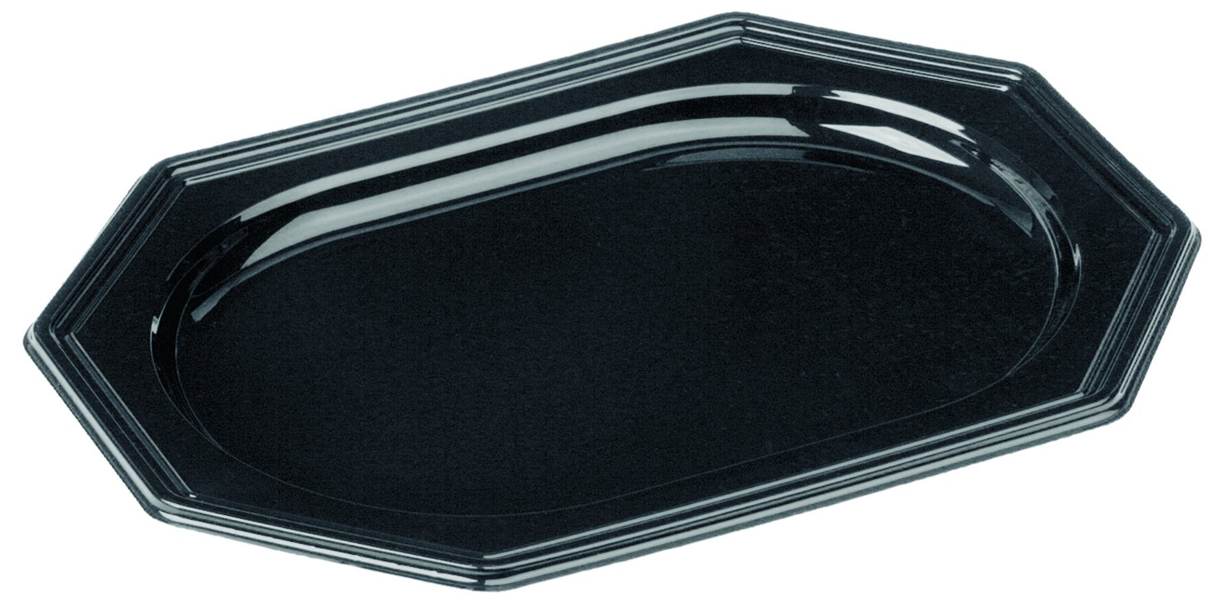 Plat à usage PET noir octogonal, 248x348mm