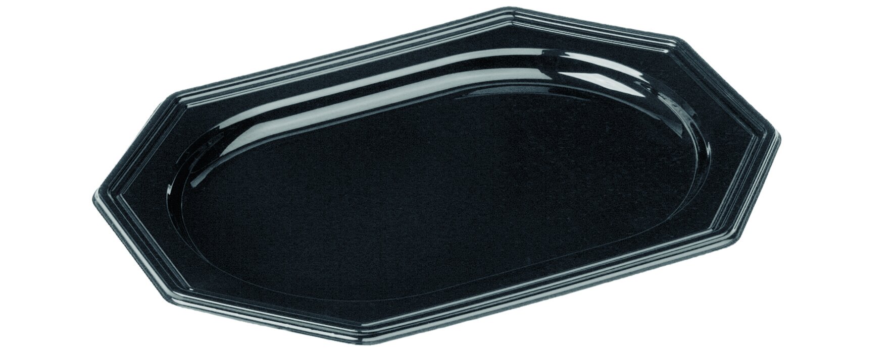 Plat à usage PET noir octogonal, 248x348mm