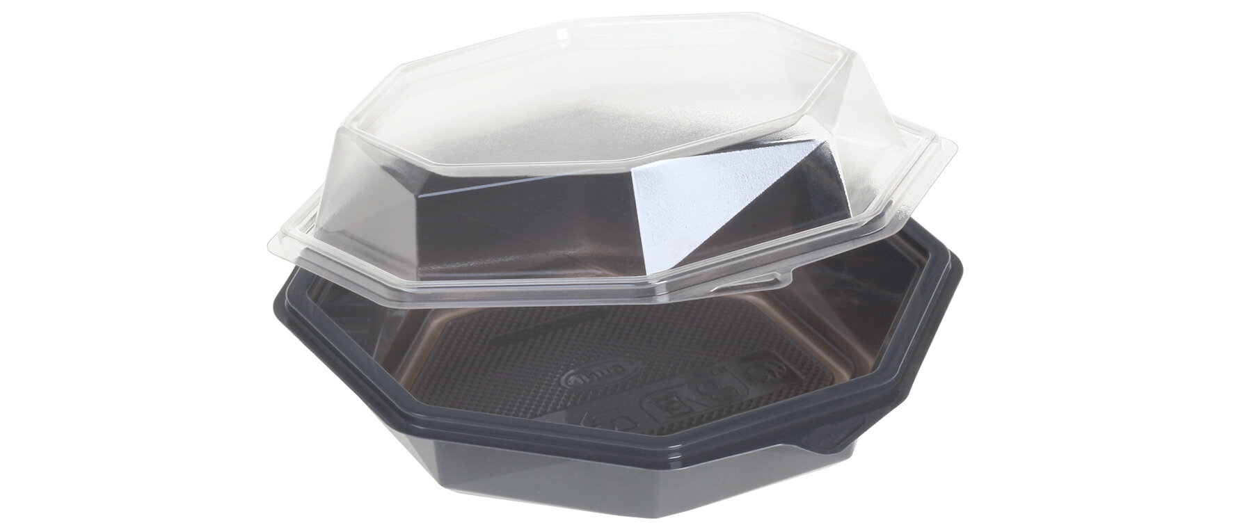 Bol avec couvercle à charnière PET gris, octogonal 400ml, 160x160x60mm