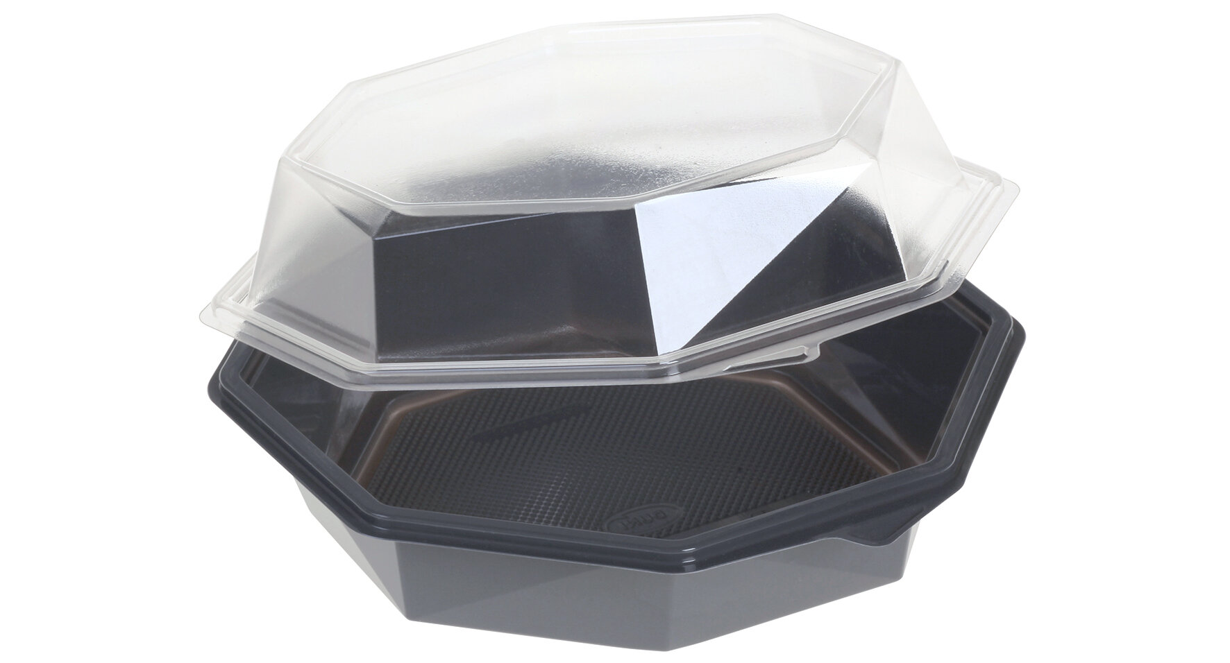 Bol avec couvercle à charnière PET gris, octogonal 600ml, 190x190x60mm