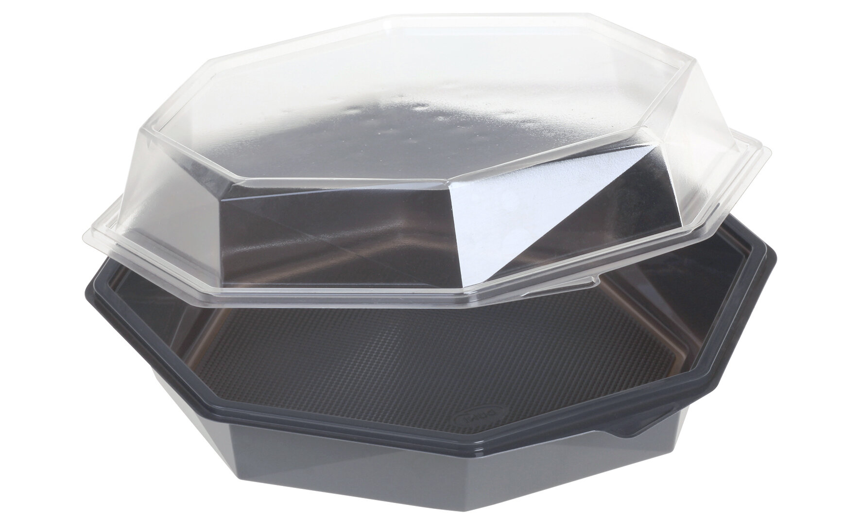 Bol avec couvercle à charnière PET gris, octogonal 1200ml,230x230x80mm