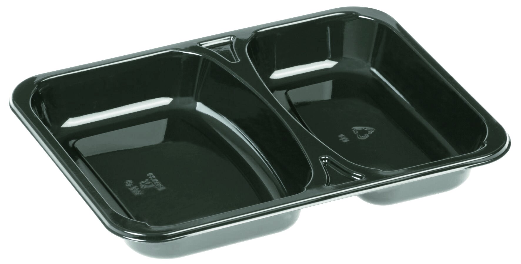 Barquette menu rCPET 770ml noir 178x227x30mm, 2 comp., 2227-2L