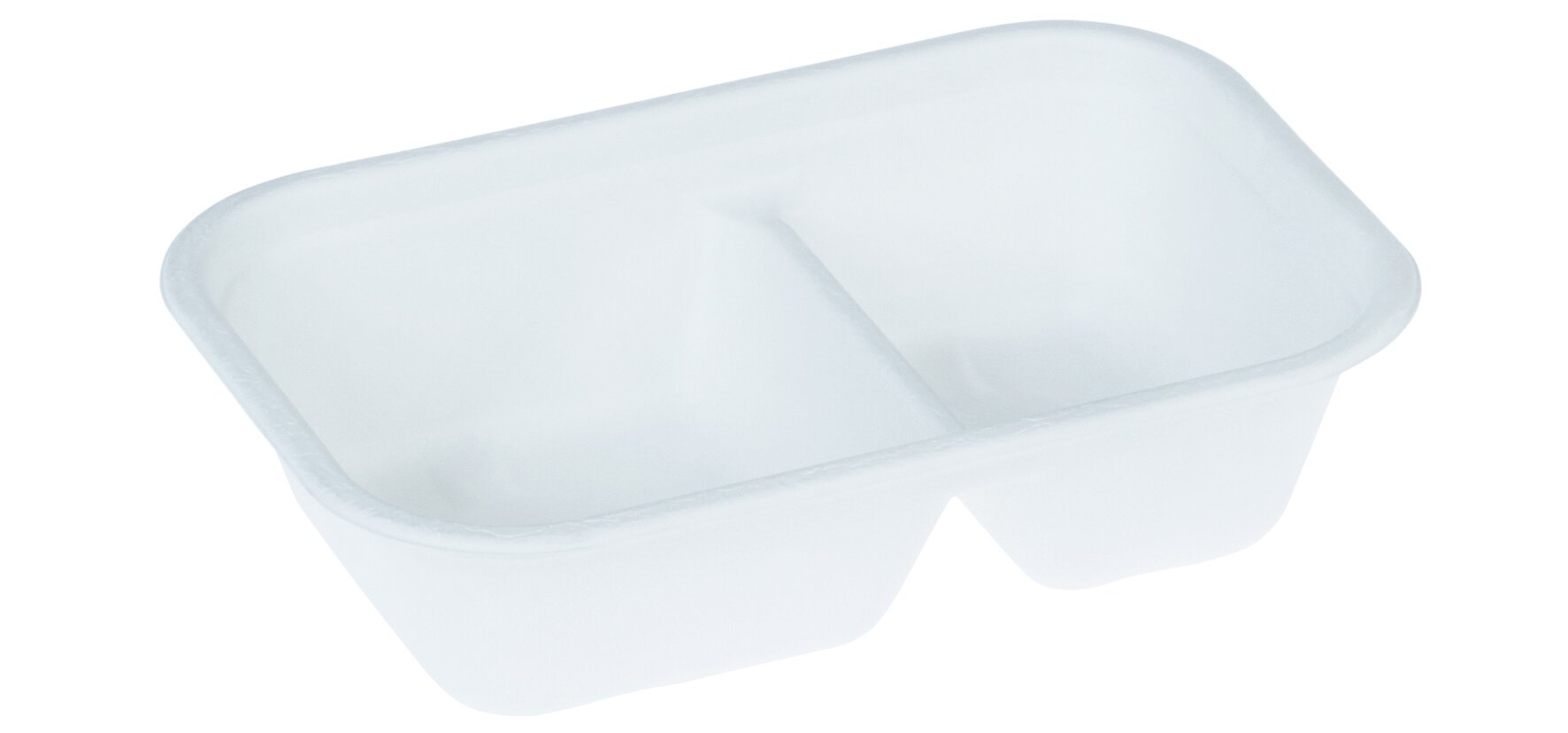 Barquette canne à sucre 420/250ml blanche, 2-comp., 229x153x57mm