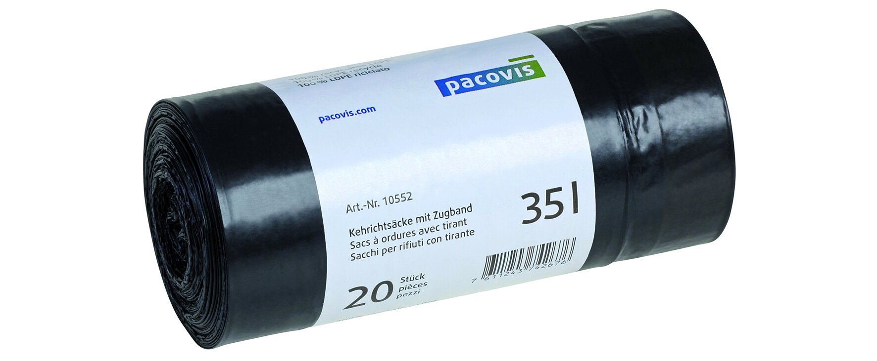 Müllbeutel mit Zugband PE, schwarz, 35 Liter