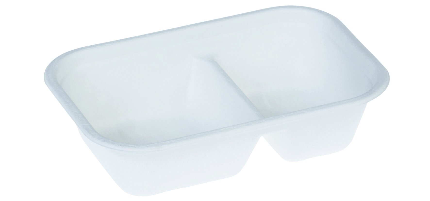Schale naturesse Zuckerrohr/PBAT, weiß, rechteckig, 2-geteilt, 420/250 ml