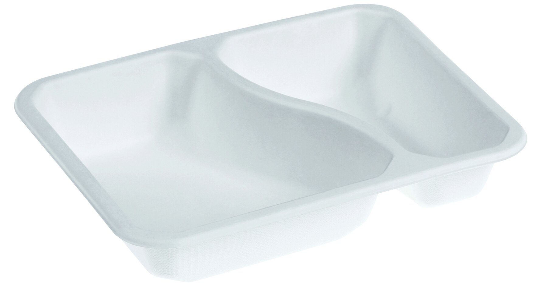 Menüschale naturesse Zuckerrohr/PBAT, weiß, rechteckig, 2-geteilt, 890 ml