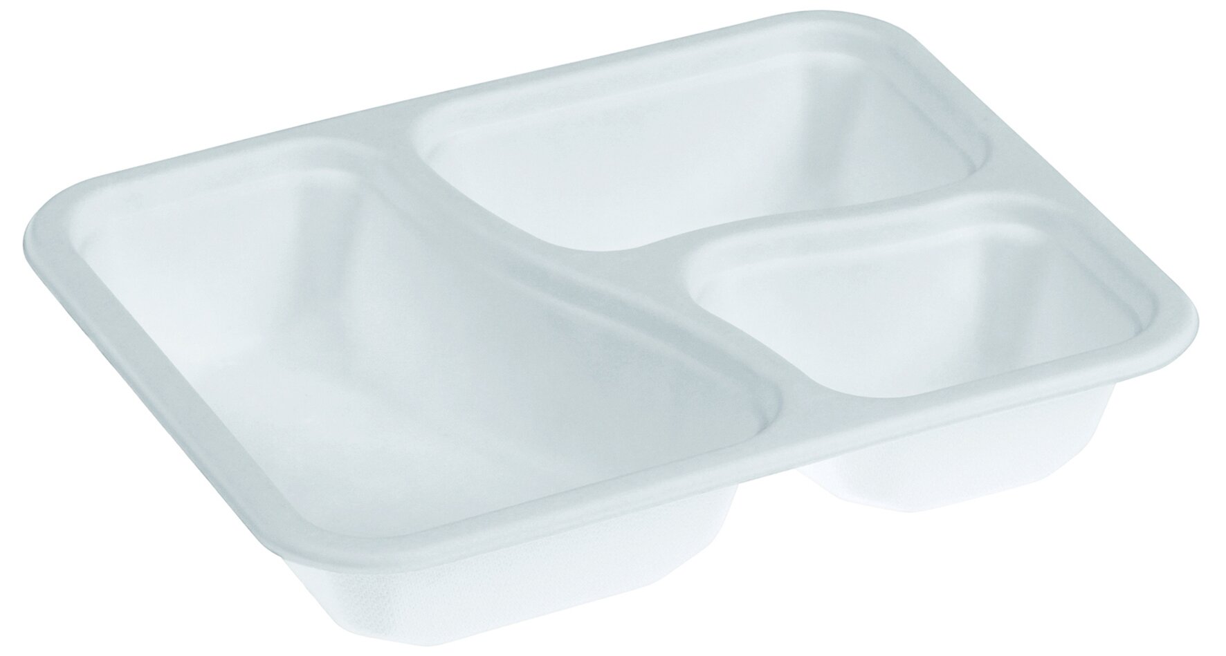 Menüschale naturesse Zuckerrohr/PBAT, weiß, rechteckig, 3-geteilt, 770 ml