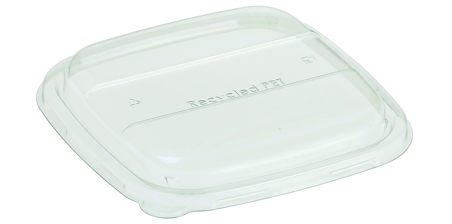 Deckel suplesse rPET, transparent, quadratisch, mit Banderolenaussparung, 17 x 17 cm