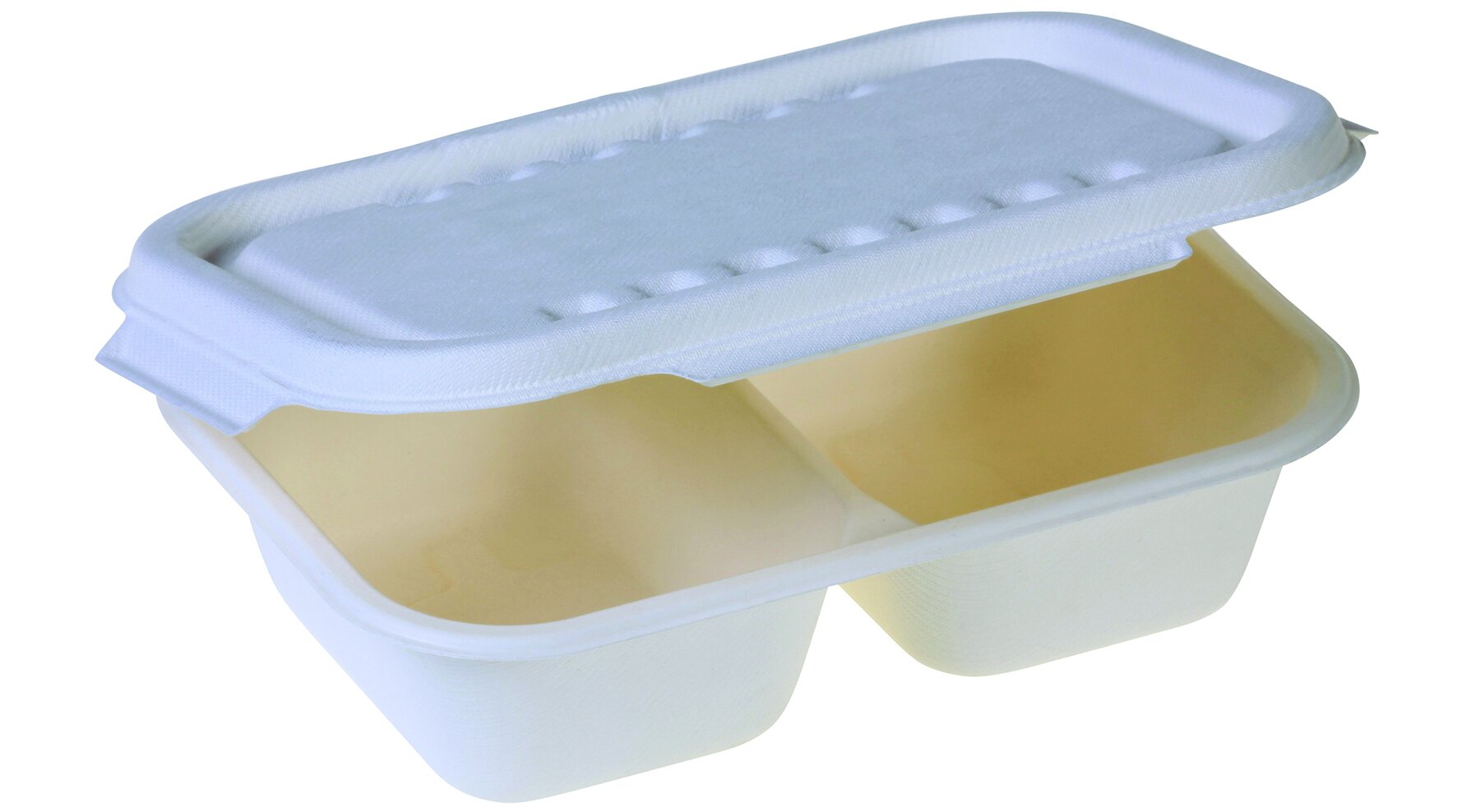 Menüschale mit Klappdeckel naturesse Zuckerrohr, weiß, 2-geteilt, 900 ml