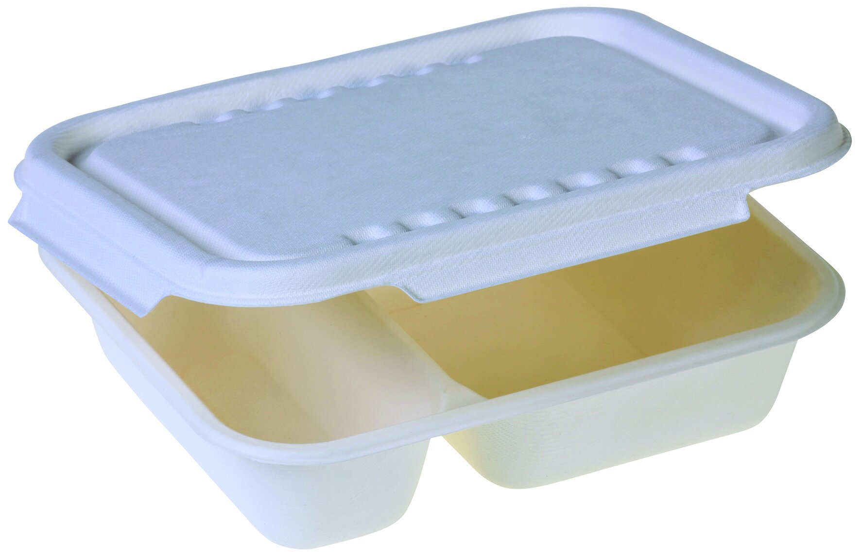 Menüschale mit Klappdeckel naturesse Zuckerrohr, weiß, 2-geteilt, 1350 ml