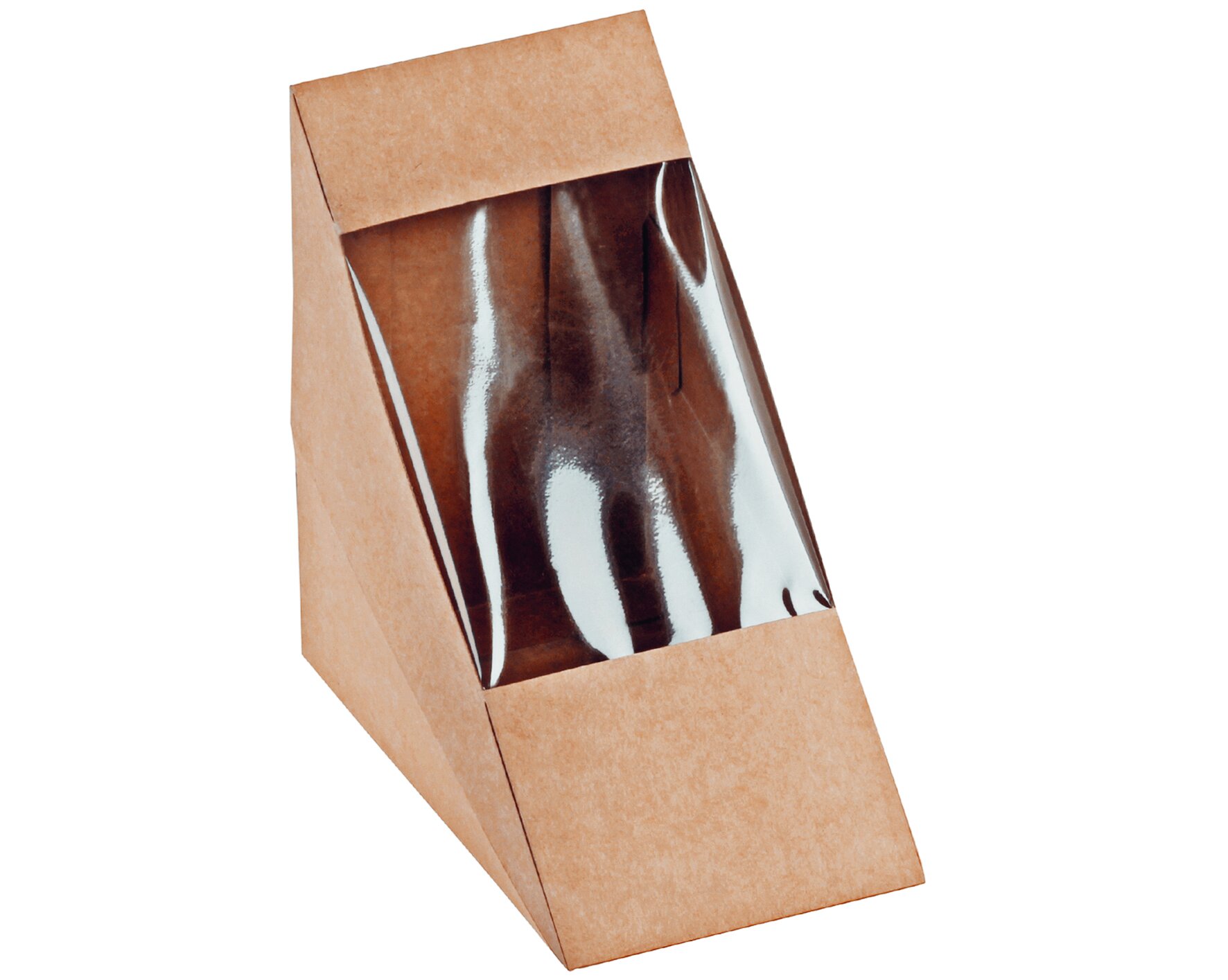 Sandwich-Verpackung mit Sichtfenster naturesse Karton/PLA, braun, 12,5 x 7,2 x 12,5 cm