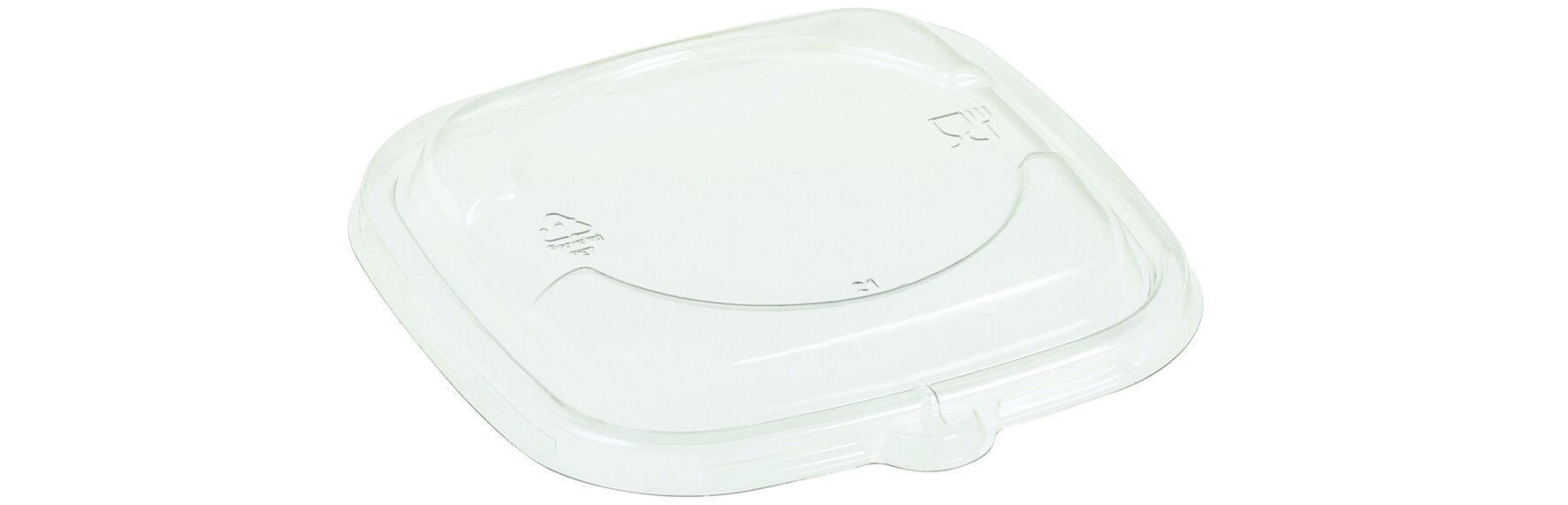 Deckel suplesse rPET, transparent, quadratisch, mit Banderolenaussparung, 12 x 12 cm