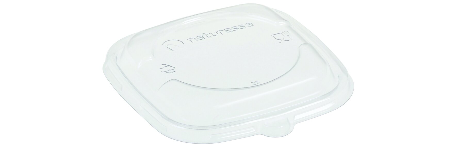Deckel fest schließend naturesse PLA, transparent, quadratisch, mit Banderolenaussparung, 12 x 12 cm