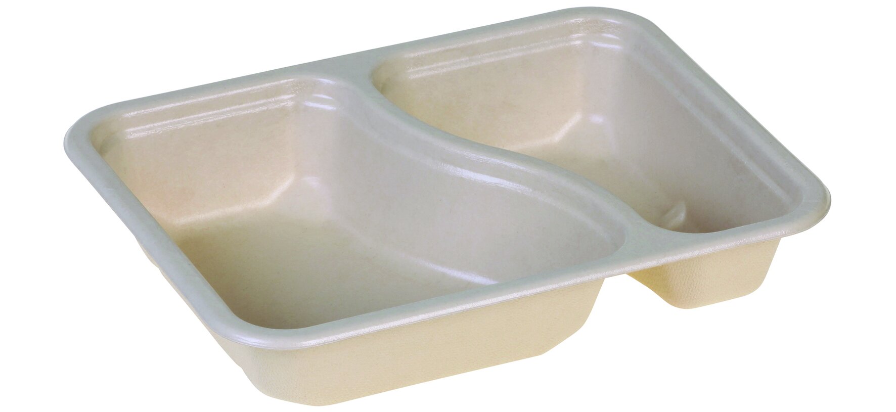 Menüschale naturesse Zuckerrohr/PBAT, rechteckig, 2-geteilt, 890 ml