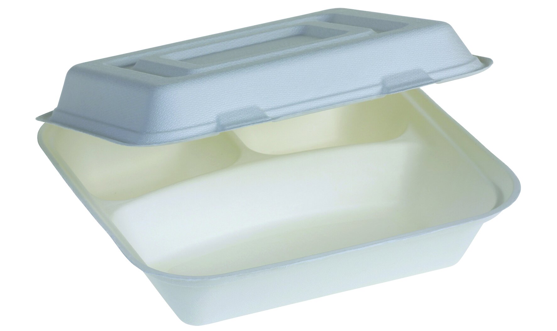 Menüschale mit Klappdeckel suplesse Zuckerrohr, weiß, 3-geteilt, 900 ml