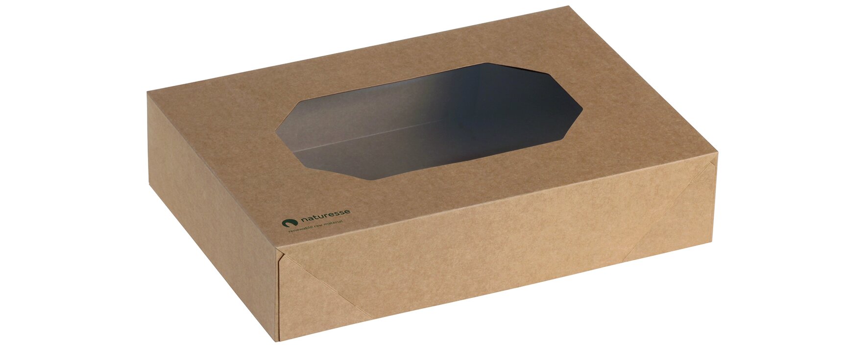 Transport Box "S" mit Sichtfenster naturesse Kraft-Karton/PLA, braun, 36 x 25 x 8 cm
