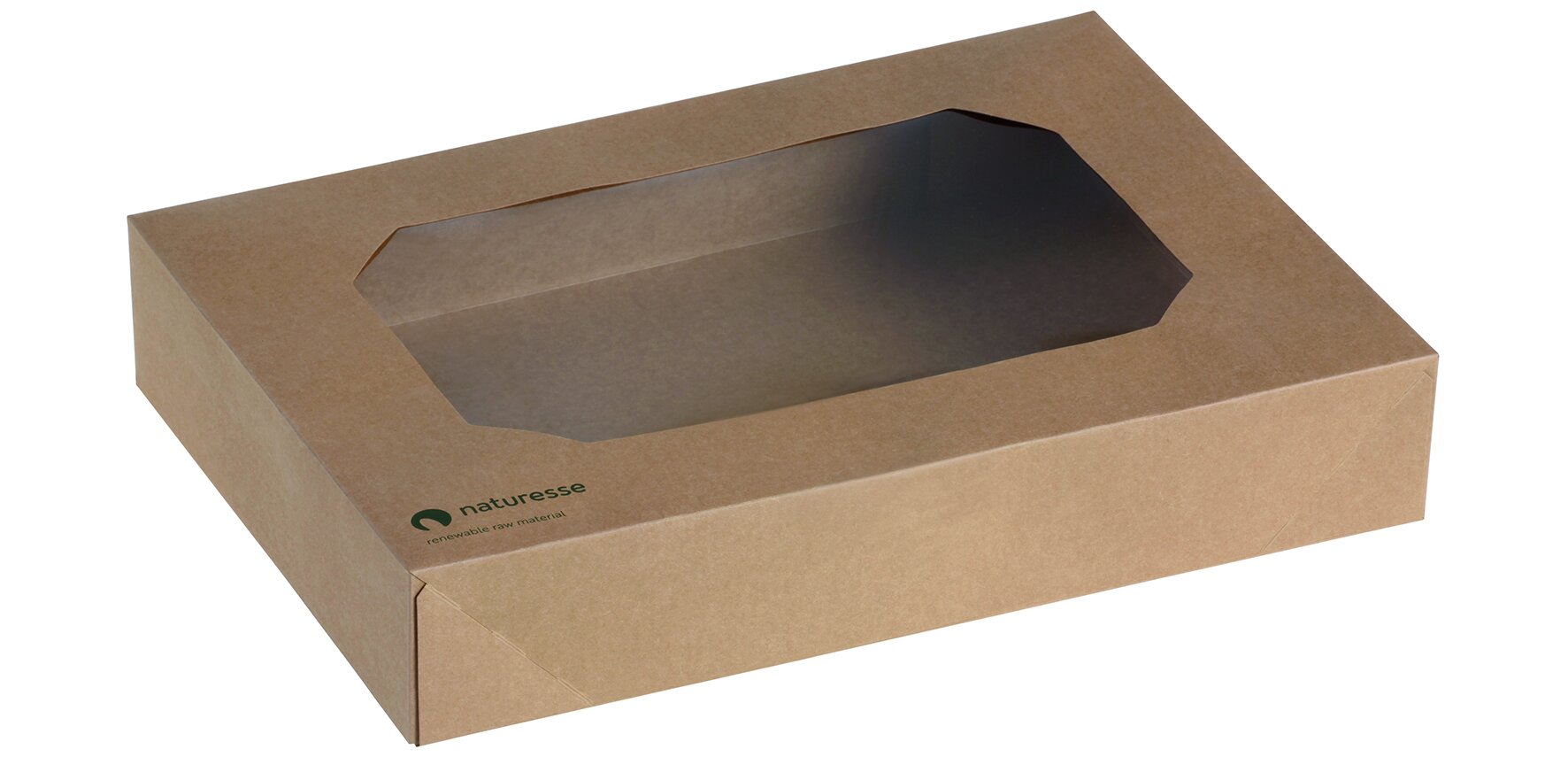Transport Box "M" mit Sichtfenster naturesse Kraft-Karton/PLA, braun, 46 x 32 x 8 cm
