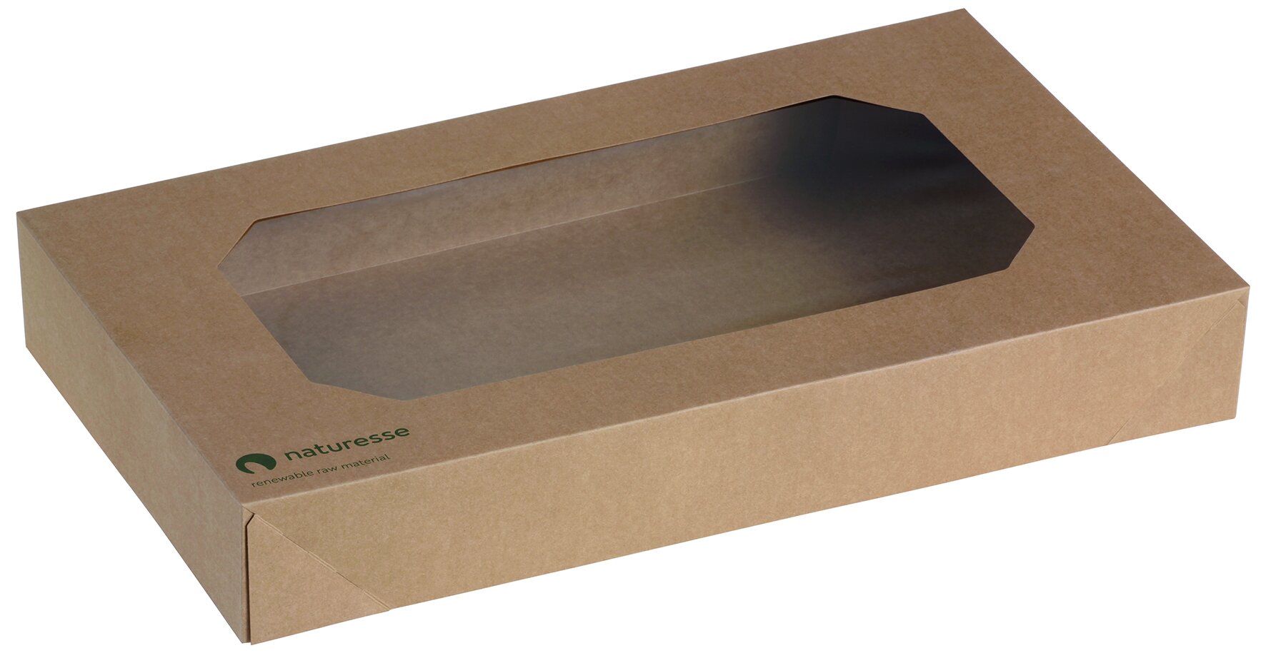 Transport Box "L" mit Sichtfenster naturesse Kraft-Karton/PLA, braun, 56 x 32 x 8 cm
