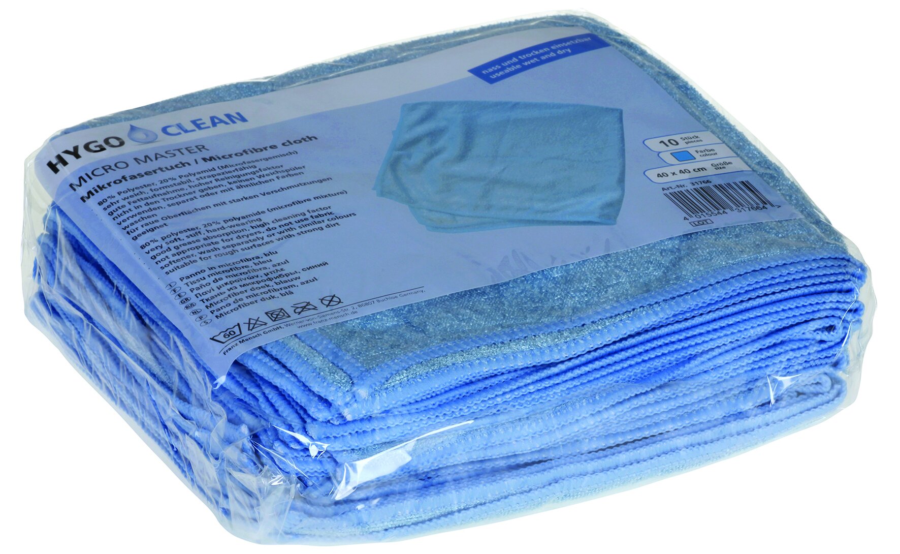 Reinigungstuch Mikrofaser, blau, 40 x 40 cm