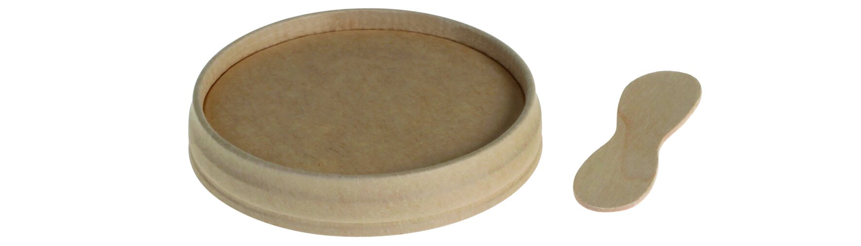 Deckel mit Holzlöffel naturesse Kraft-Karton/PLA, braun, rund, Ø 7,5 cm