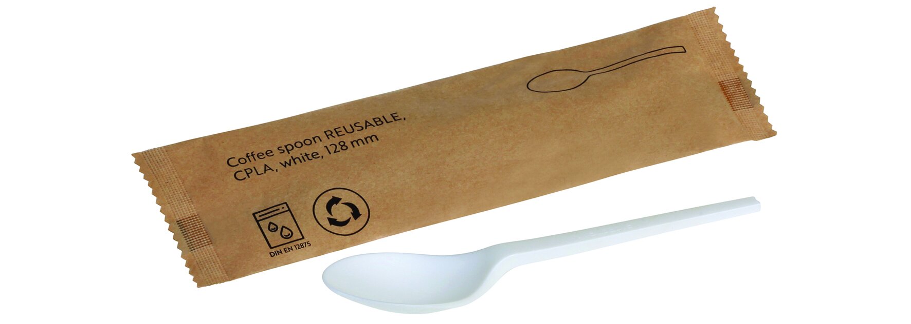 Kaffeelöffel naturesse reusable CPLA, weiß, einzeln gehülst, 12,8 cm