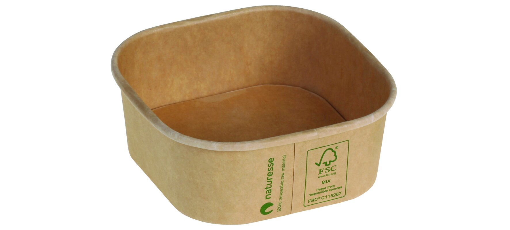 Schale naturesse Kraft-Karton PLA, braun, quadratisch, 345 ml