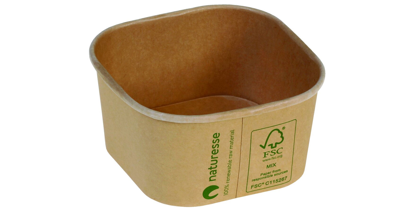 Schale naturesse Kraft-Karton PLA, braun, quadratisch, 450 ml