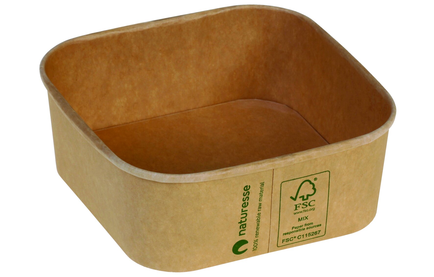 Schale naturesse Kraft-Karton PLA, braun, quadratisch, 1300 ml