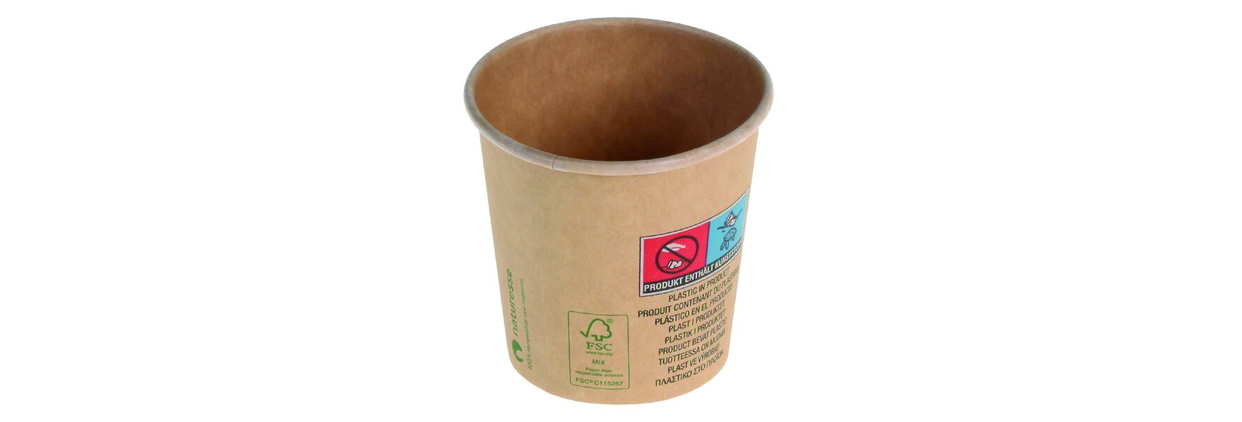 Becher SUP-Logo naturesse Kraft-Karton/PLA, braun, 100 ml