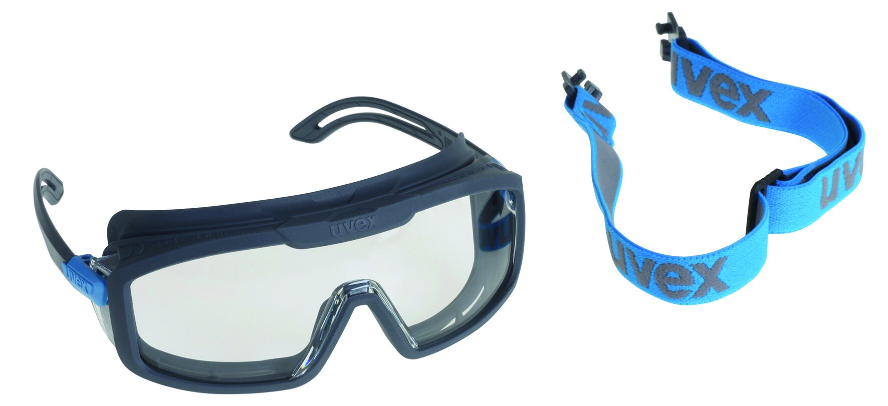 Vollsicht-Schutzbrille Polycarbonat, blau/grau, chemikalienbeständig