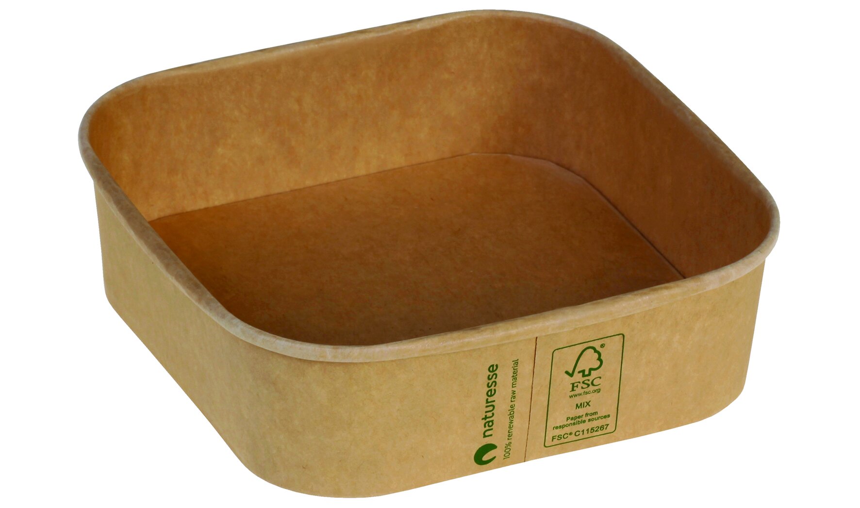 Schale ohne Plastiklaminierung naturesse Kraft-Karton, 1000 ml, 17 x 17 x 5 cm