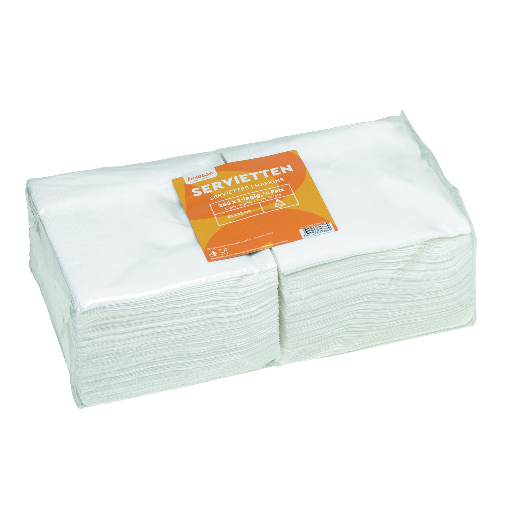 Serviette suplesse Papier, weiß, 2-lagig, 1/4-Falz, 33 x 33 cm