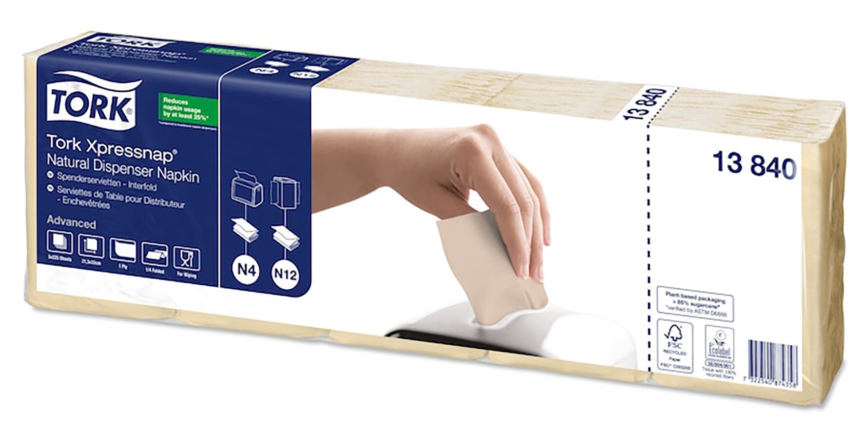 Spenderserviette Papier, nature, 1-lagig, 21,3 x 33 cm