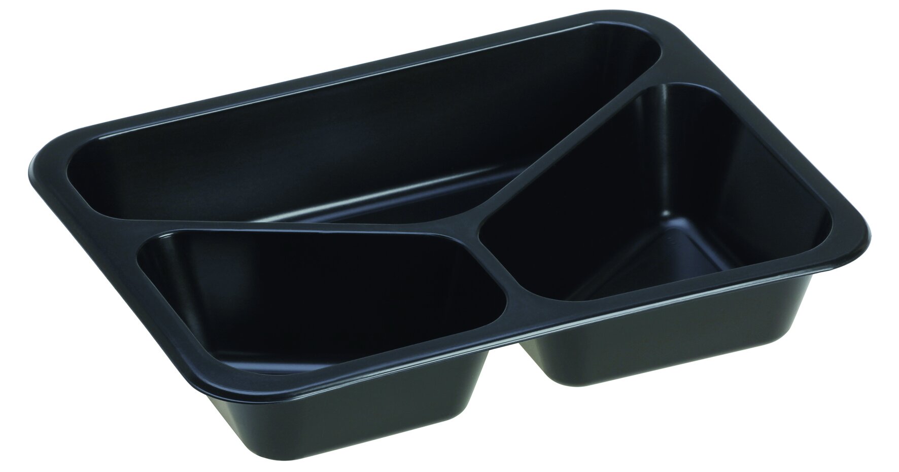 Schale PP, schwarz, rechteckig, 3-geteilt, 350/250/150 ml