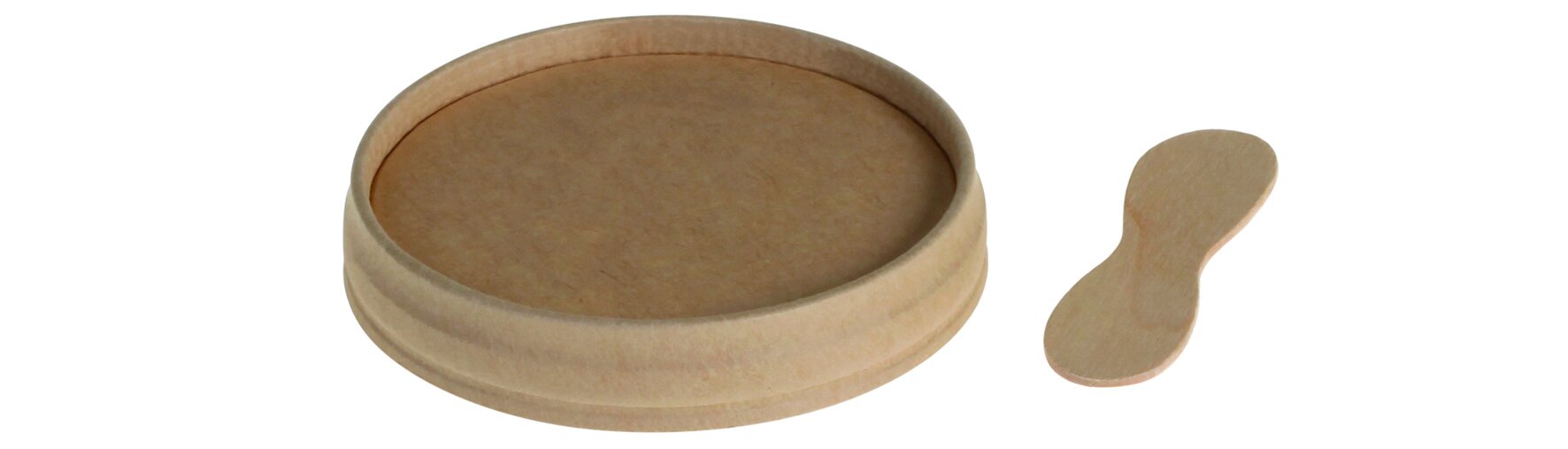 Deckel mit Holzlöffel naturesse Kraft/PLA, braun, rund, Ø 7,5 cm
