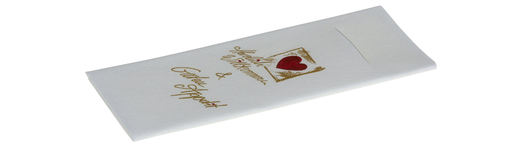 Beutelserviette Willkommen Airlaid, 1/8-Falz, 40 x 33 cm