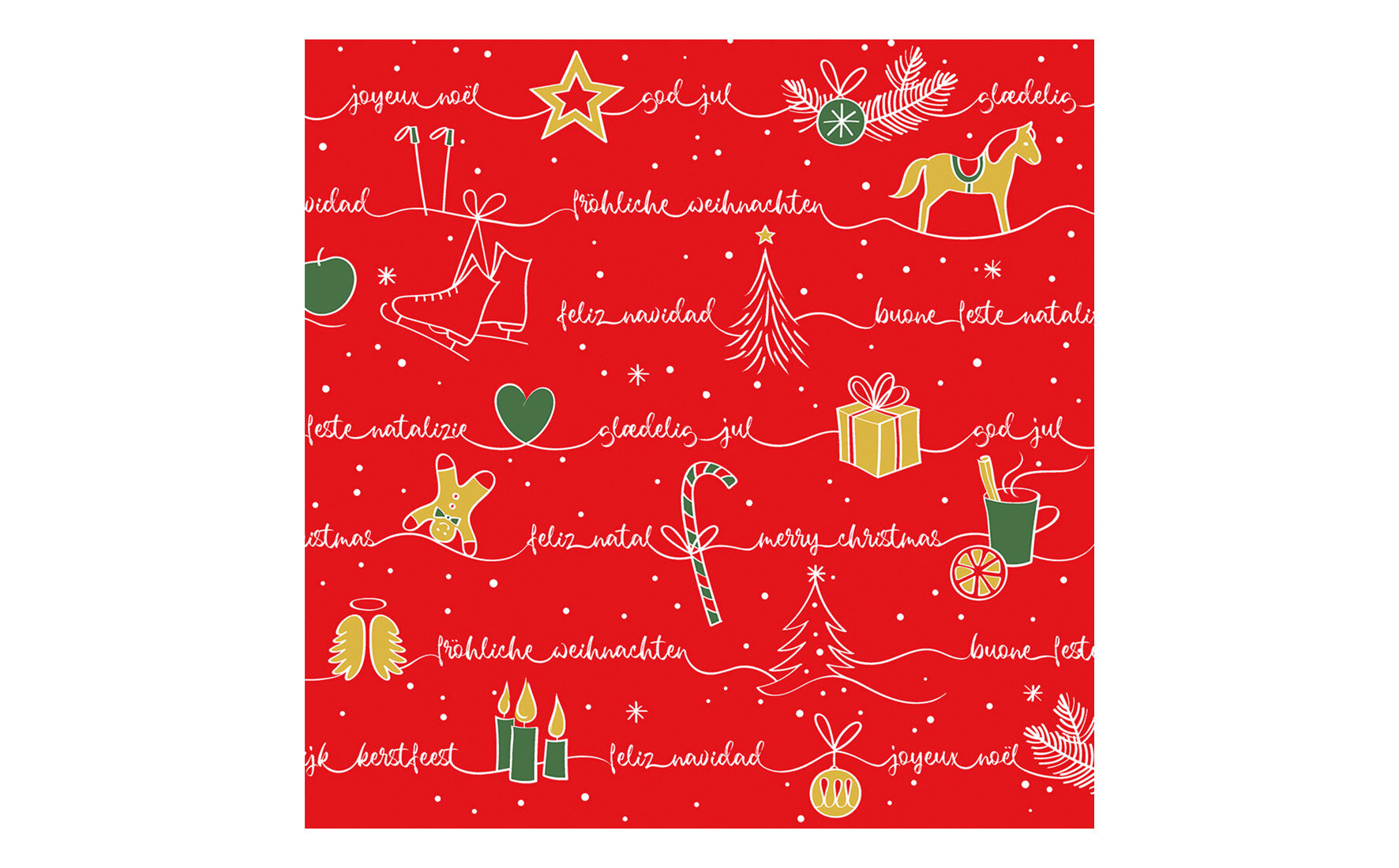 Serviette Ravin Airlaid, rot-grün-gold, 1/4-Falz, 40 x 40 cm